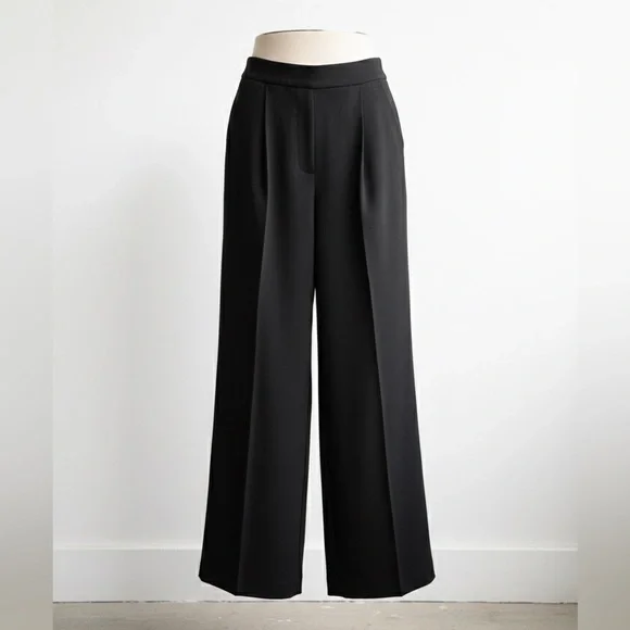 Lipsy London Black Wide Leg Trousers Pleated High Waist US 10 UK 14 - Picture 2 of 8